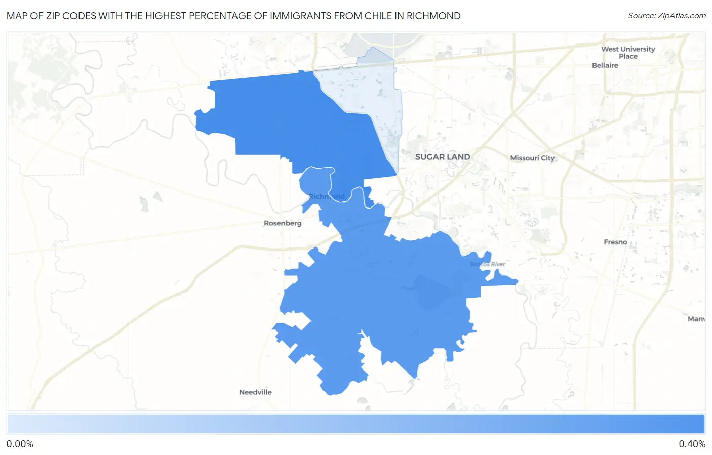 Zip Codes with the Highest Percentage of Immigrants from Chile in Richmond Map