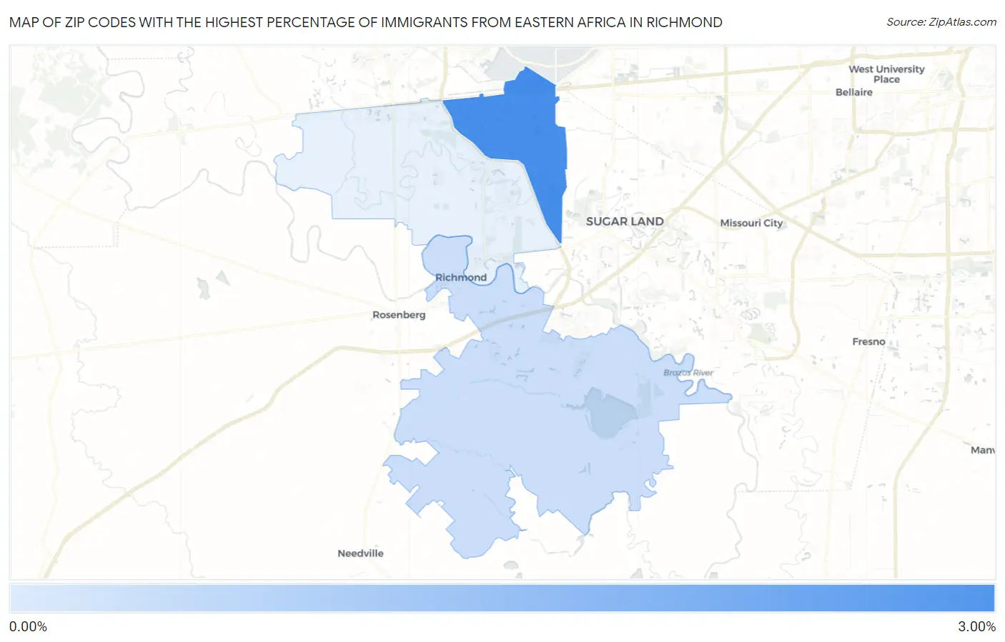 Zip Codes with the Highest Percentage of Immigrants from Eastern Africa in Richmond Map