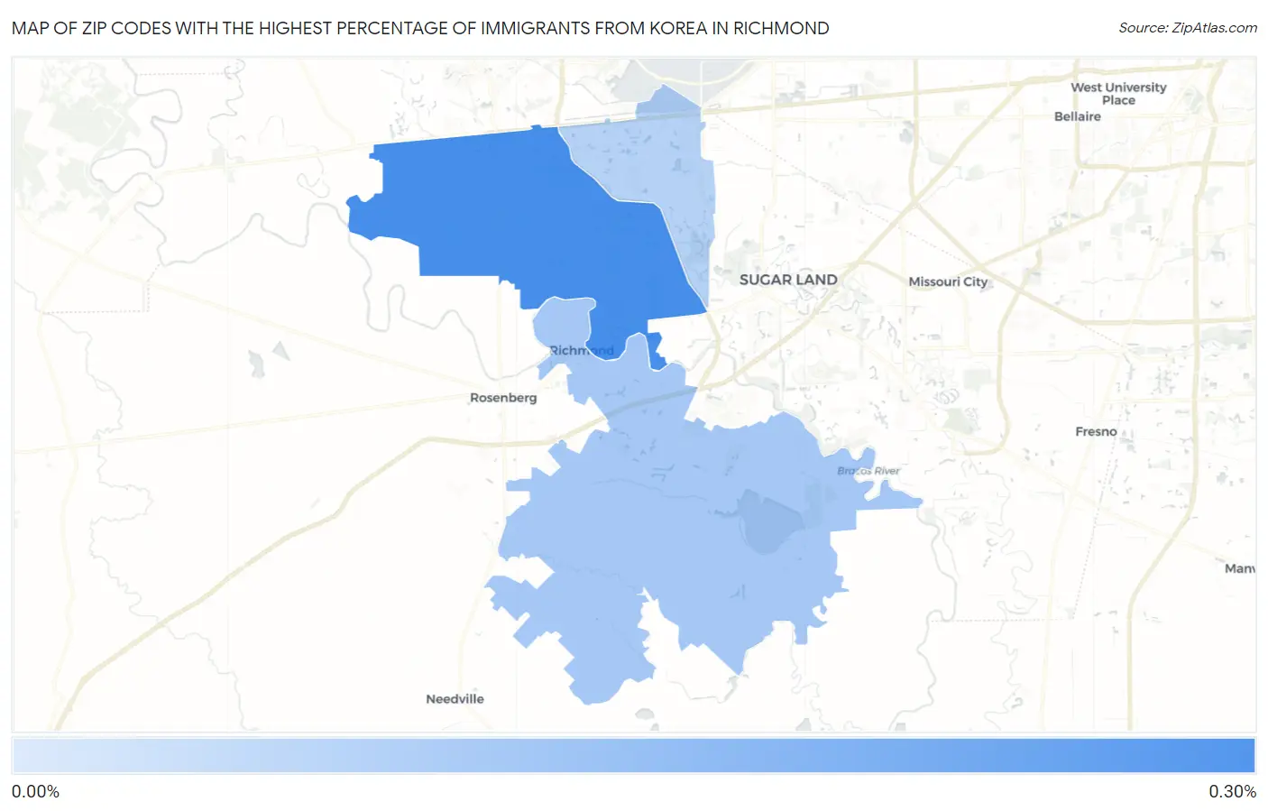 Zip Codes with the Highest Percentage of Immigrants from Korea in Richmond Map