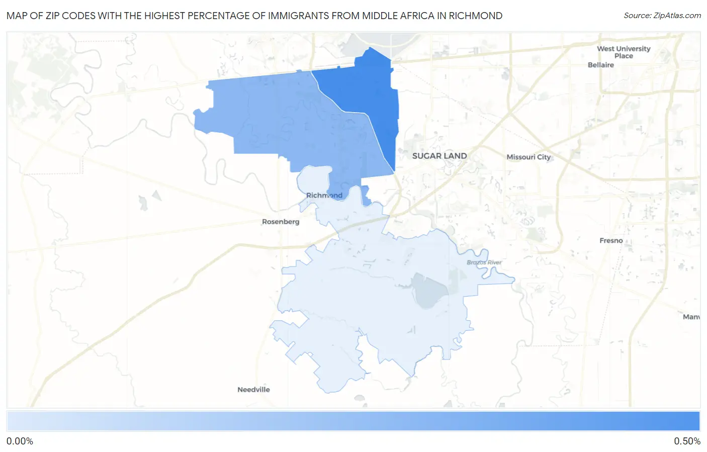 Zip Codes with the Highest Percentage of Immigrants from Middle Africa in Richmond Map