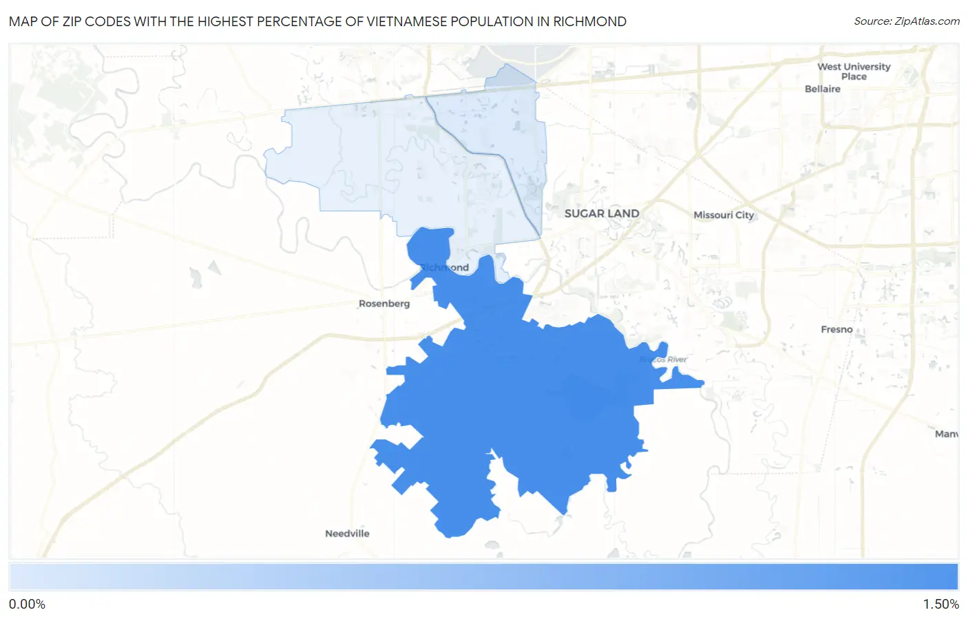 Zip Codes with the Highest Percentage of Vietnamese Population in Richmond Map