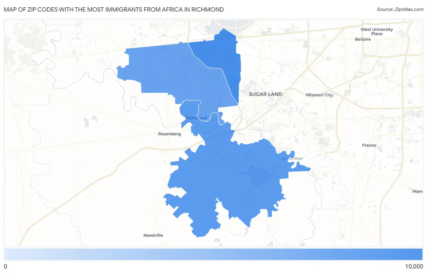 Zip Codes with the Most Immigrants from Africa in Richmond Map