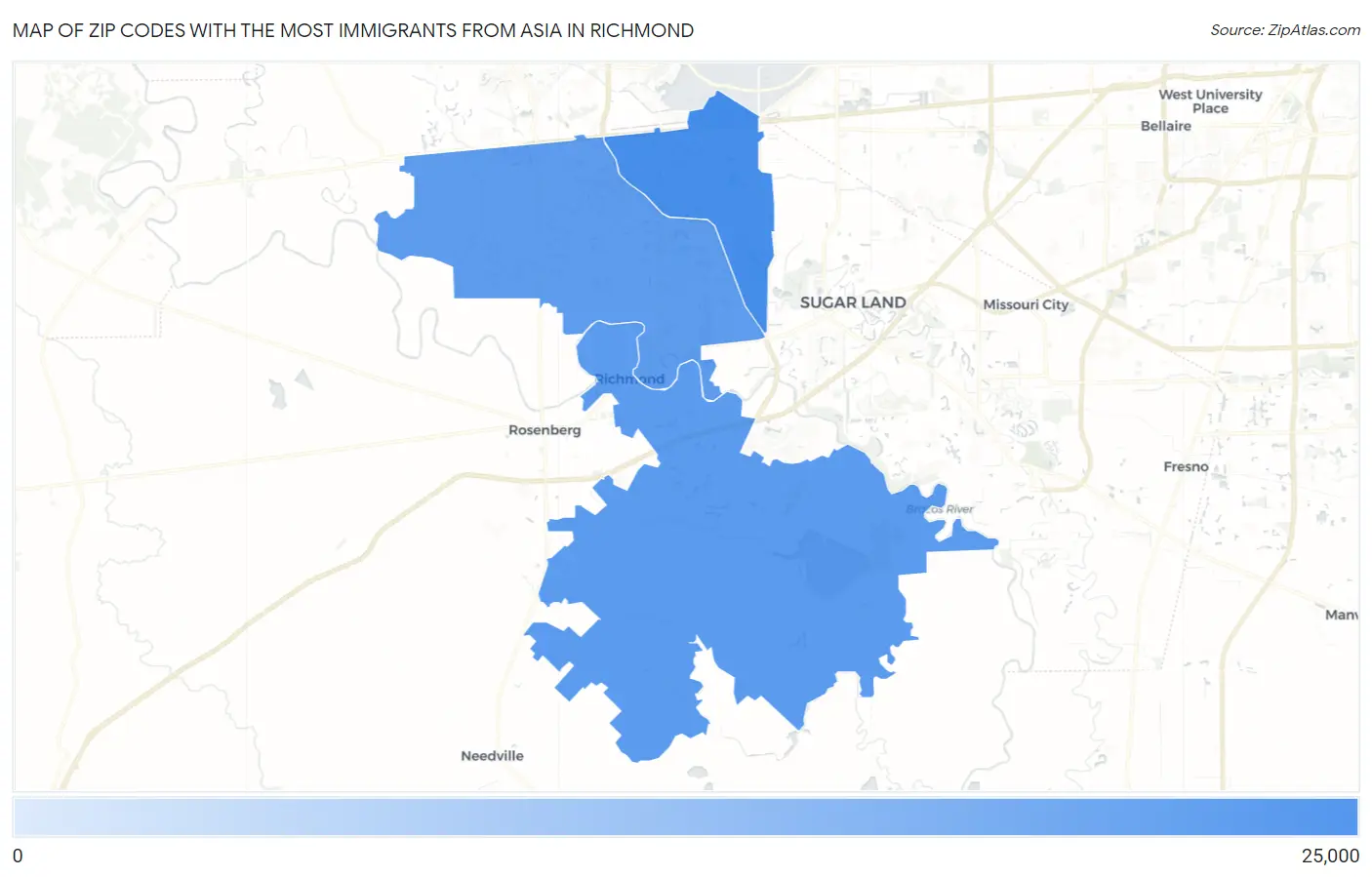 Zip Codes with the Most Immigrants from Asia in Richmond Map