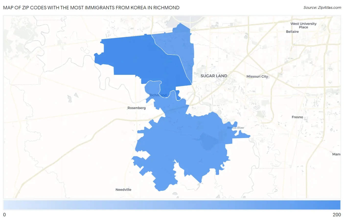 Zip Codes with the Most Immigrants from Korea in Richmond Map