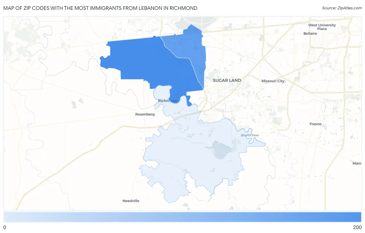 Zip Codes with the Most Immigrants from Lebanon in Richmond Map