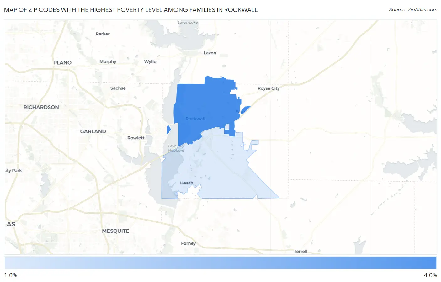 Zip Codes with the Highest Poverty Level Among Families in Rockwall Map