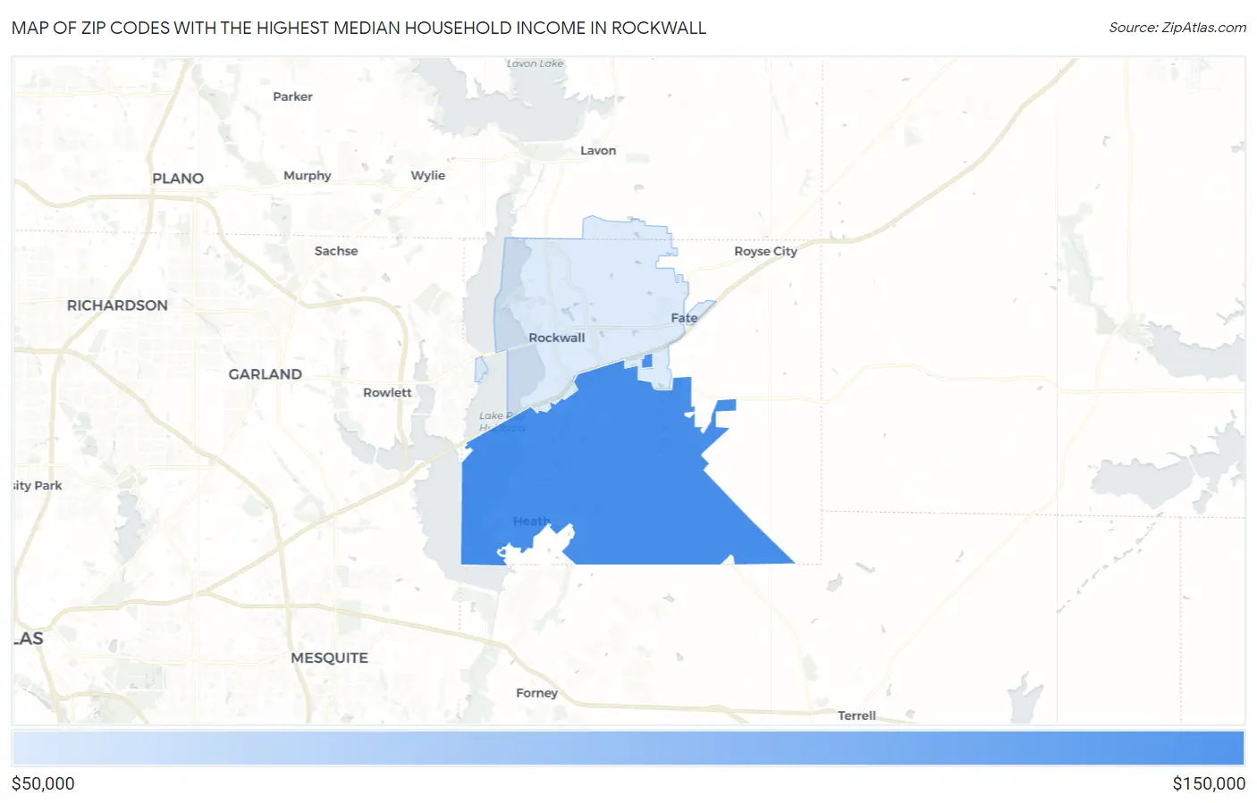 Zip Codes with the Highest Median Household Income in Rockwall Map
