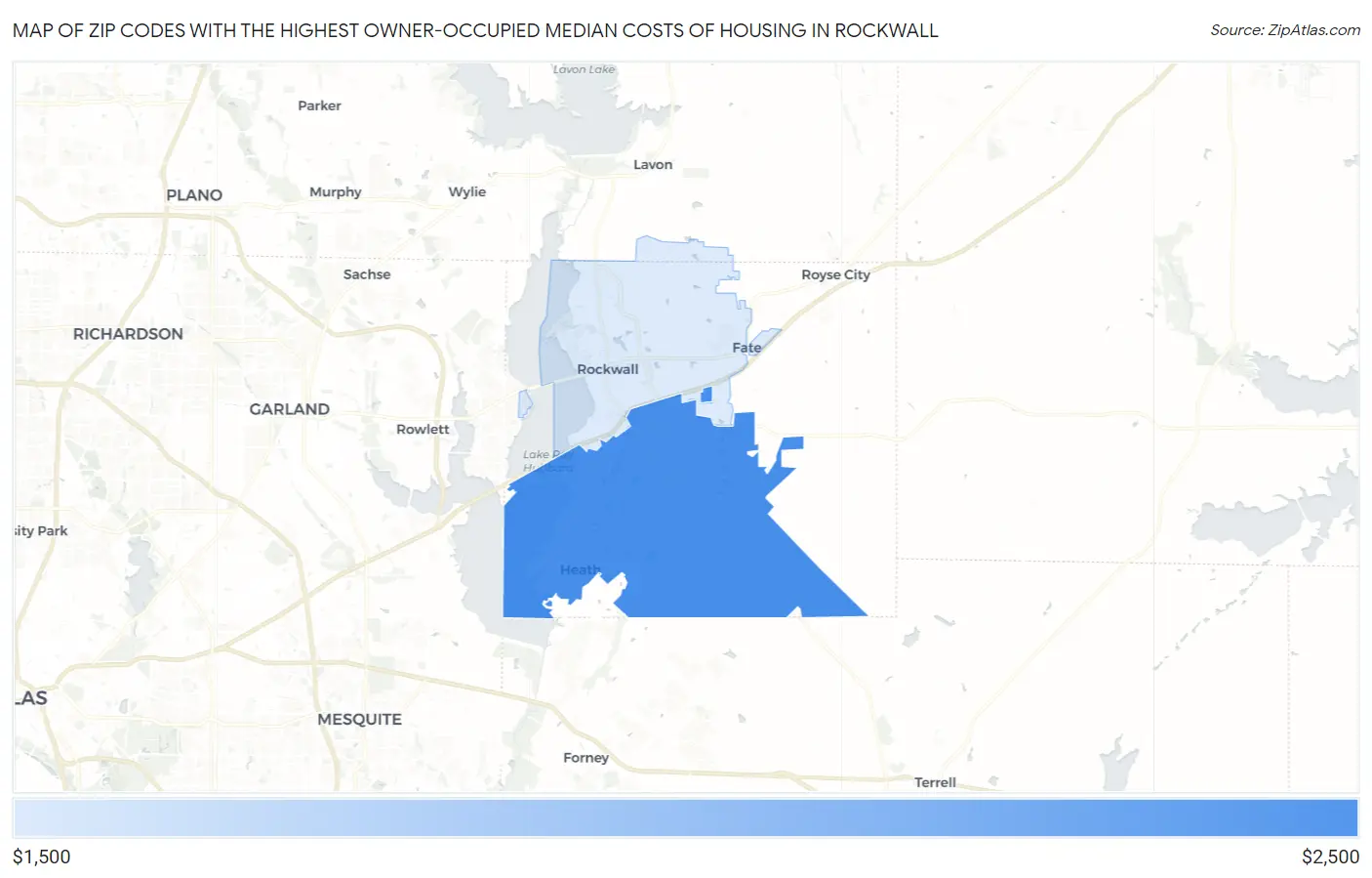 Zip Codes with the Highest Owner-Occupied Median Costs of Housing in Rockwall Map