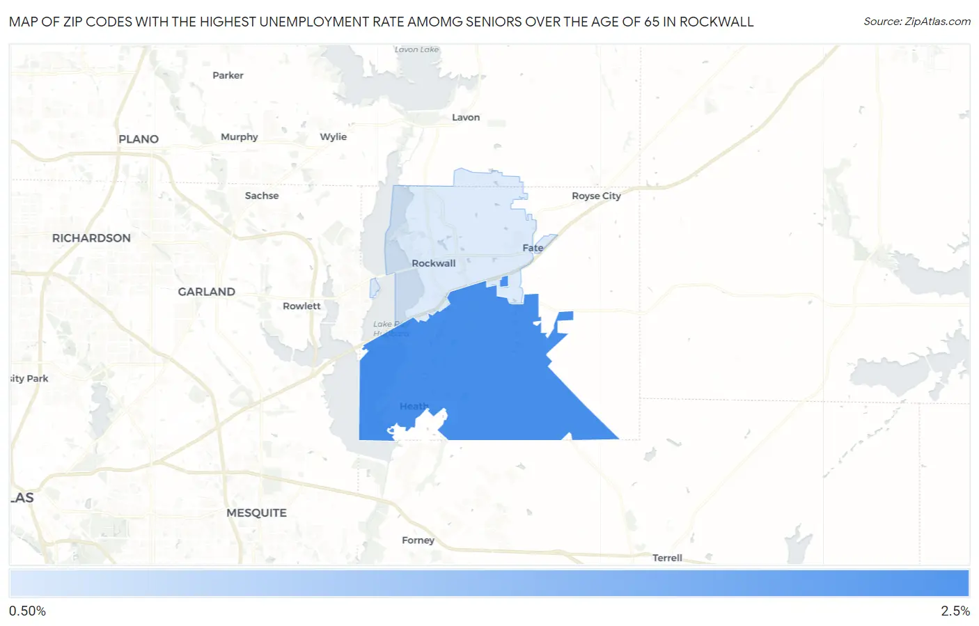 Zip Codes with the Highest Unemployment Rate Amomg Seniors Over the Age of 65 in Rockwall Map