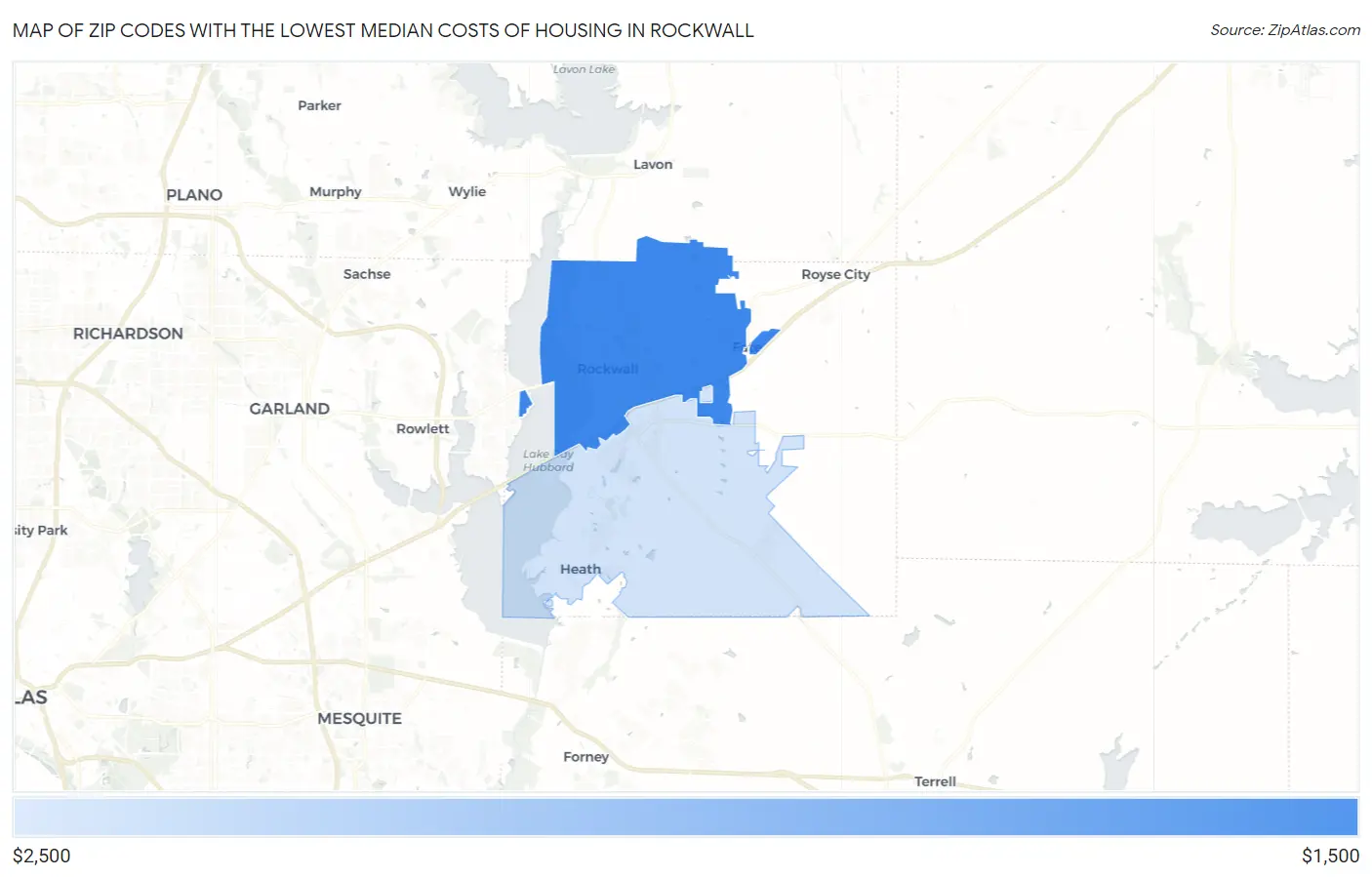 Zip Codes with the Lowest Median Costs of Housing in Rockwall Map