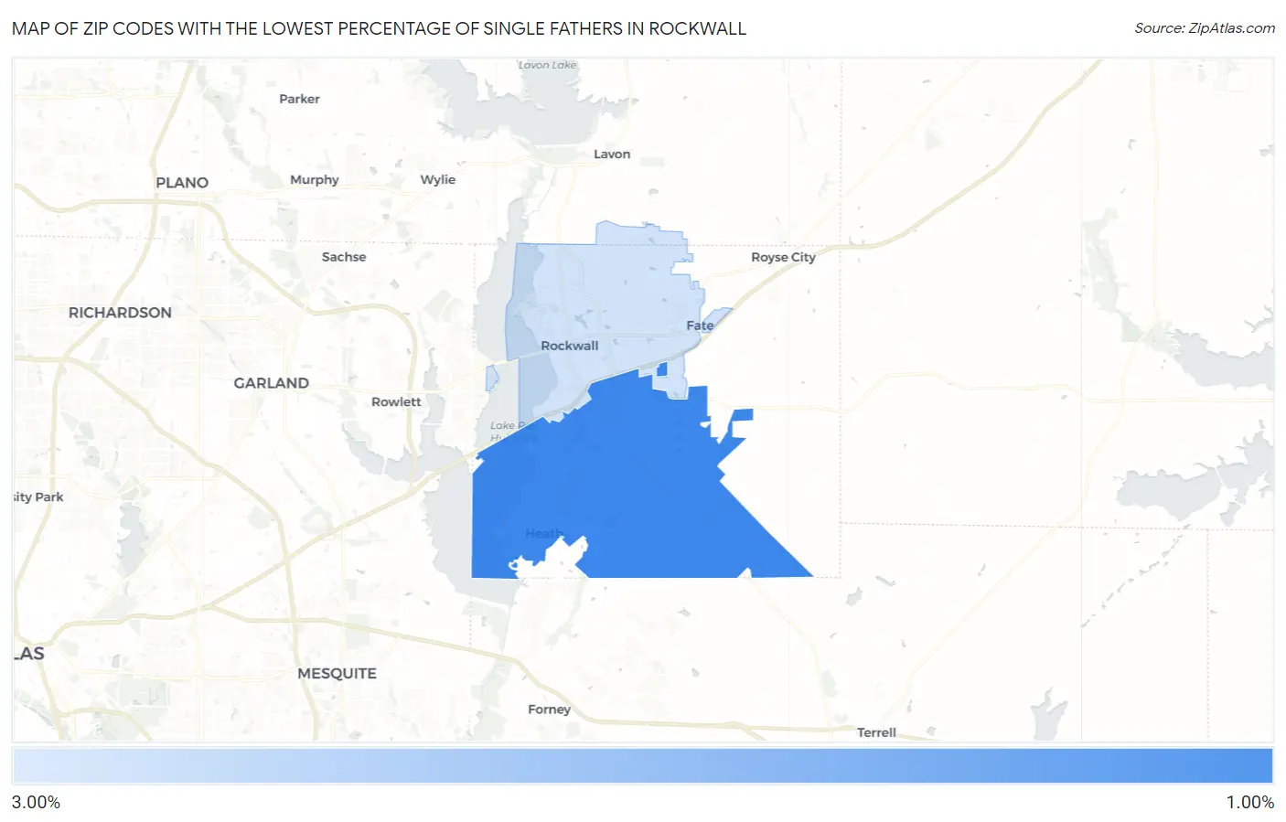 Zip Codes with the Lowest Percentage of Single Fathers in Rockwall Map