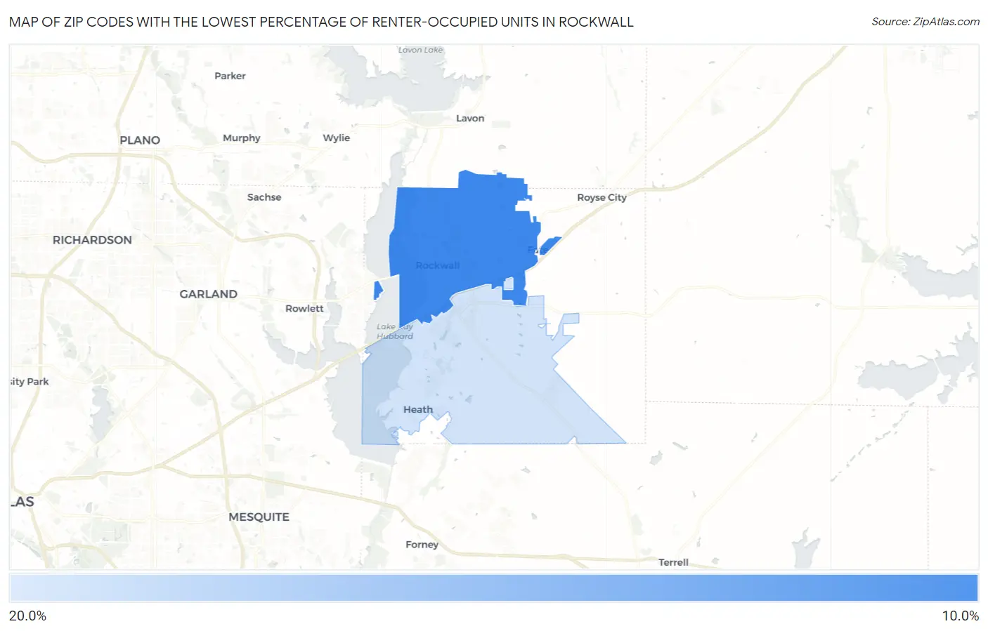 Zip Codes with the Lowest Percentage of Renter-Occupied Units in Rockwall Map