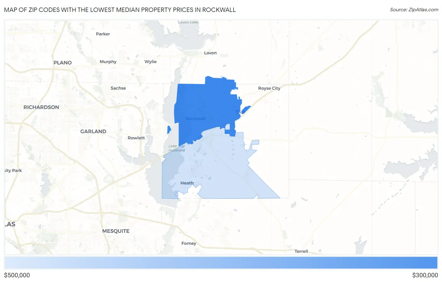 Zip Codes with the Lowest Median Property Prices in Rockwall Map