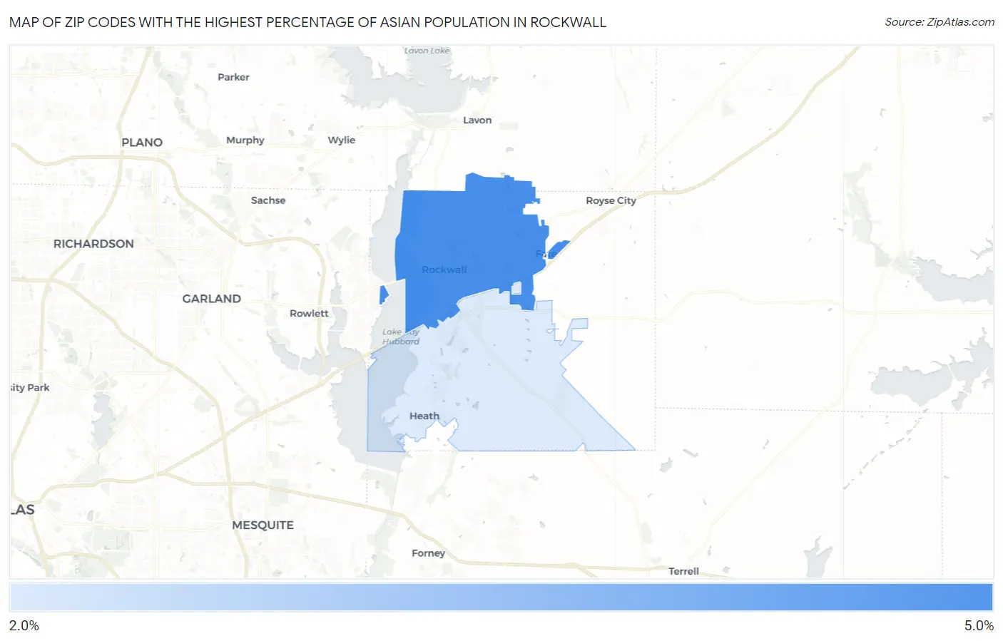 Zip Codes with the Highest Percentage of Asian Population in Rockwall Map