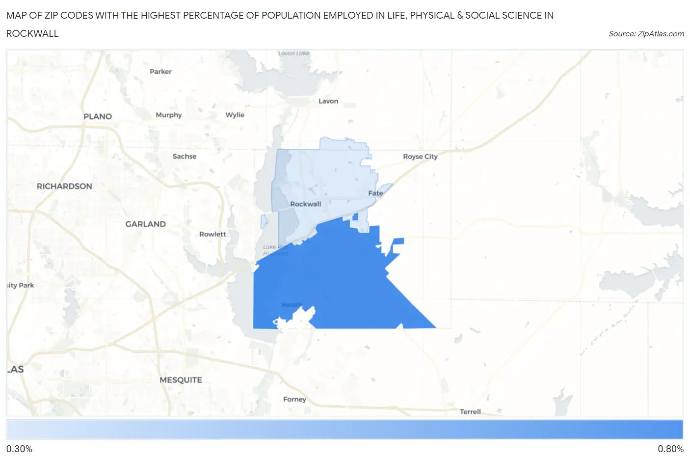 Zip Codes with the Highest Percentage of Population Employed in Life, Physical & Social Science in Rockwall Map