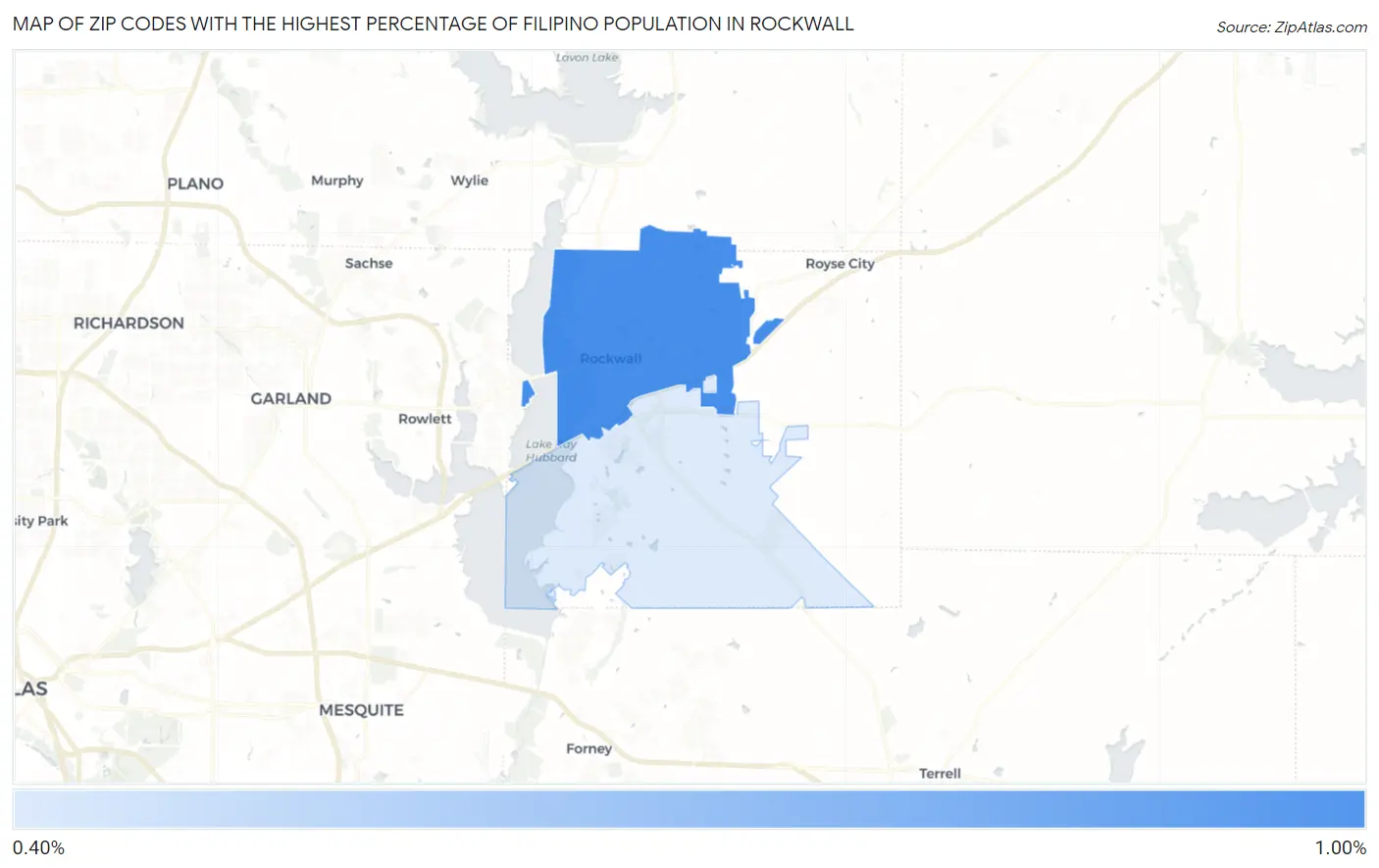 Zip Codes with the Highest Percentage of Filipino Population in Rockwall Map