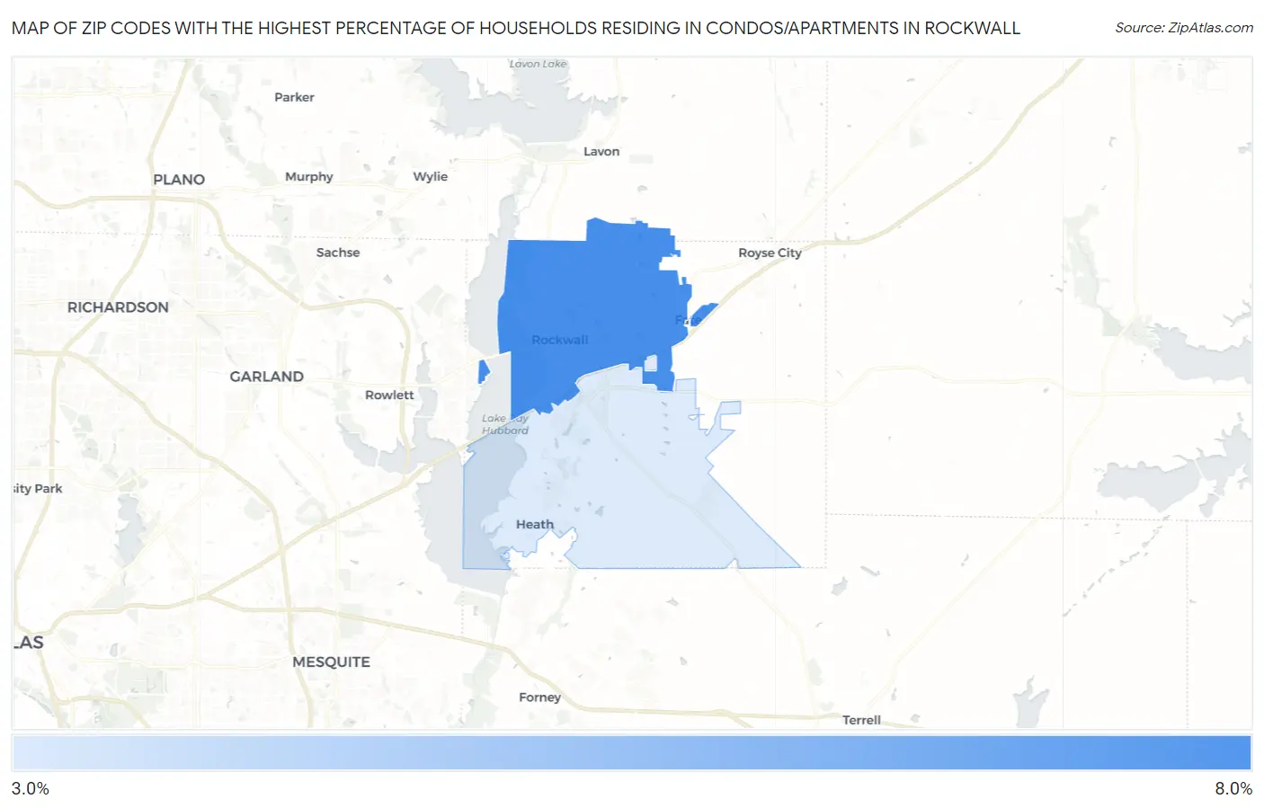 Zip Codes with the Highest Percentage of Households Residing in Condos/Apartments in Rockwall Map