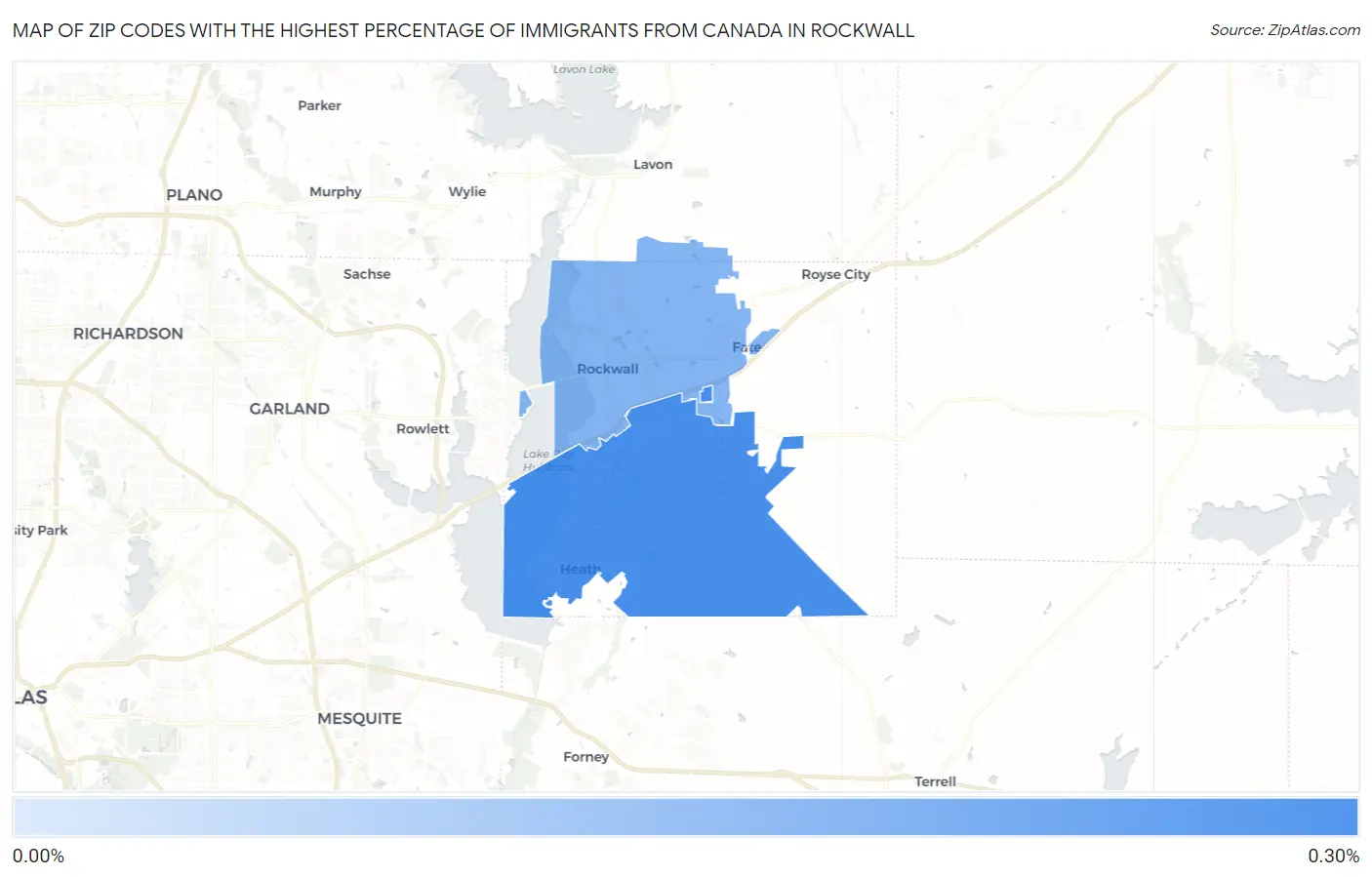 Zip Codes with the Highest Percentage of Immigrants from Canada in Rockwall Map