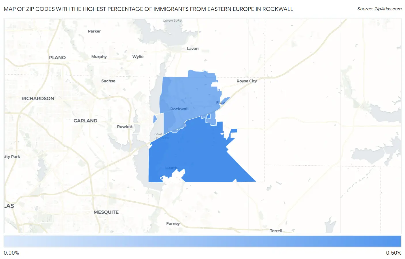 Zip Codes with the Highest Percentage of Immigrants from Eastern Europe in Rockwall Map