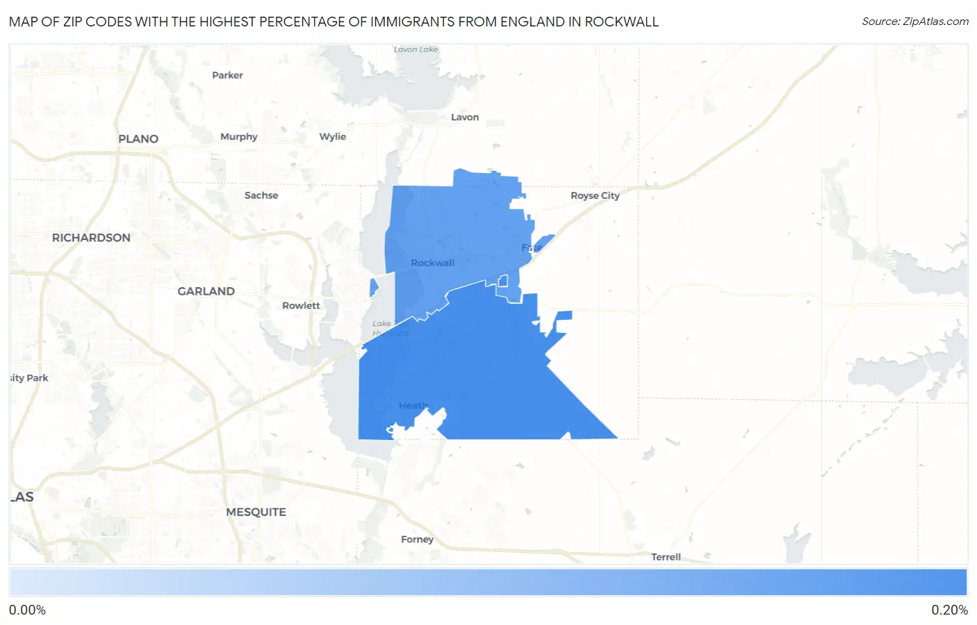 Zip Codes with the Highest Percentage of Immigrants from England in Rockwall Map