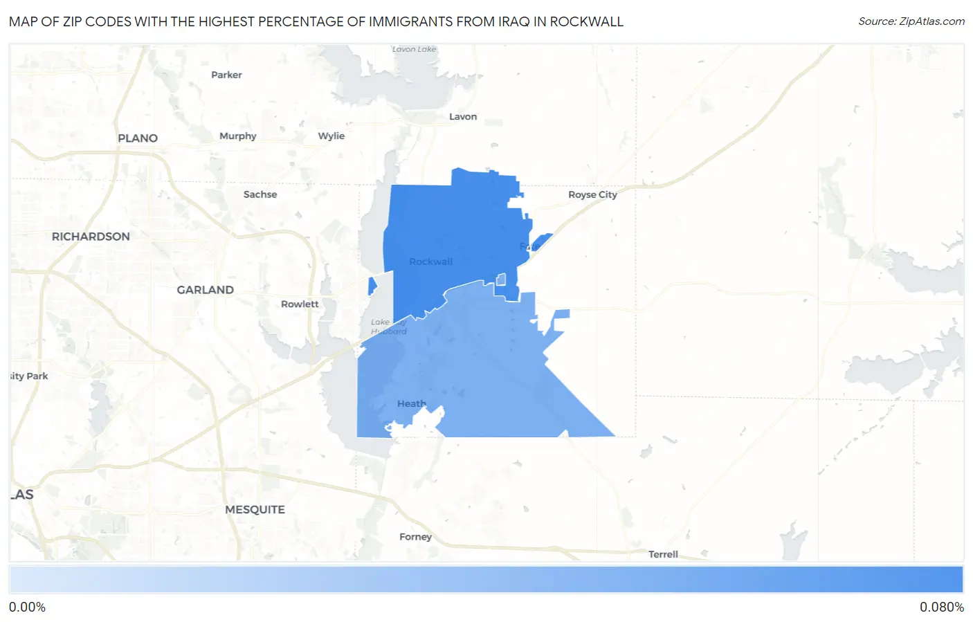 Zip Codes with the Highest Percentage of Immigrants from Iraq in Rockwall Map