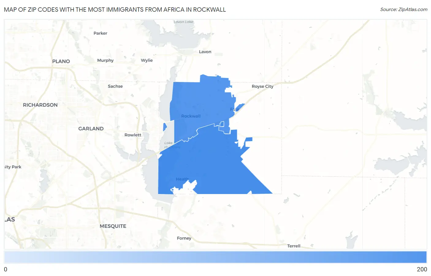 Zip Codes with the Most Immigrants from Africa in Rockwall Map
