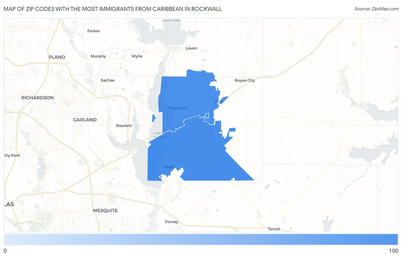 Zip Codes with the Most Immigrants from Caribbean in Rockwall Map