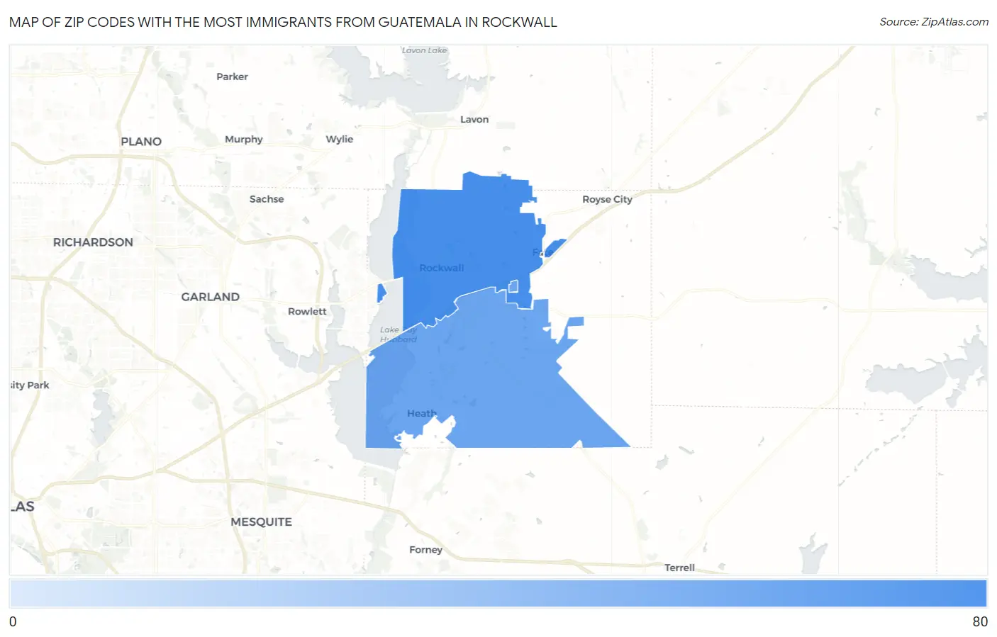 Zip Codes with the Most Immigrants from Guatemala in Rockwall Map
