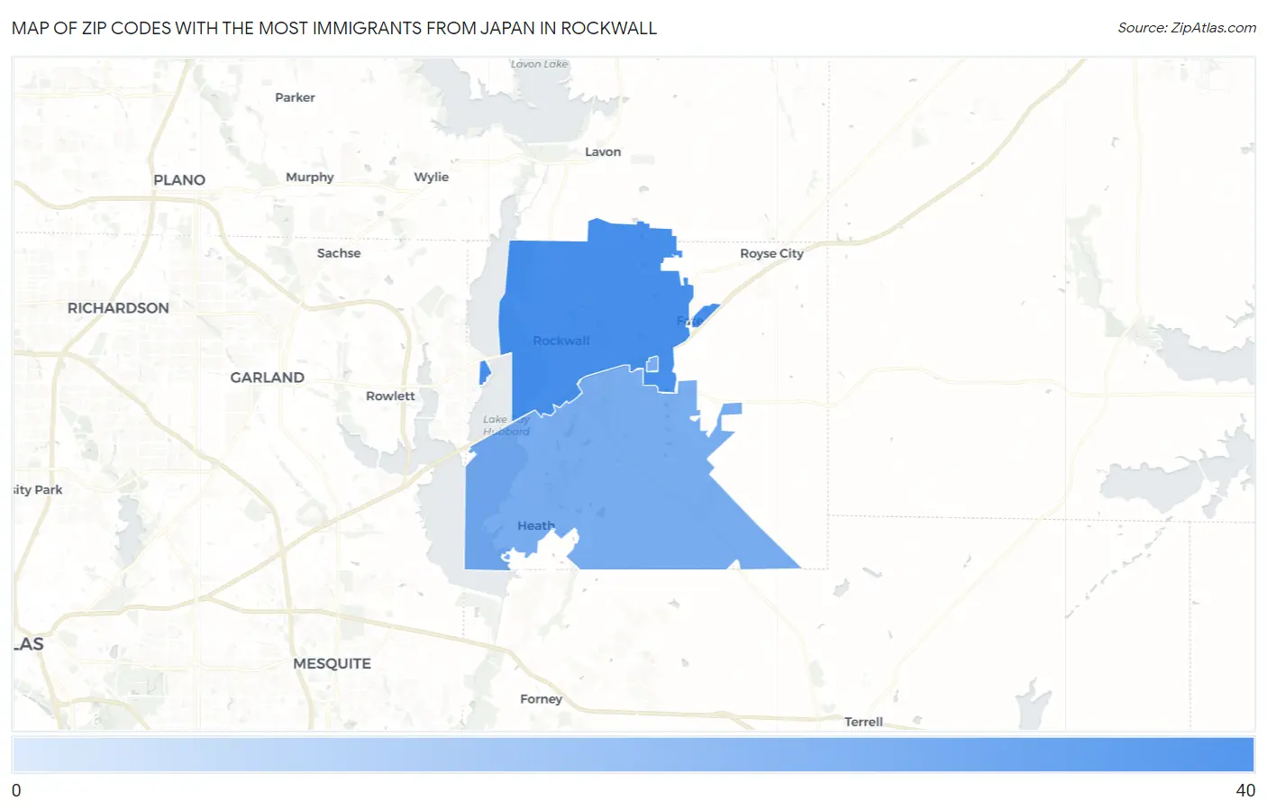Zip Codes with the Most Immigrants from Japan in Rockwall Map