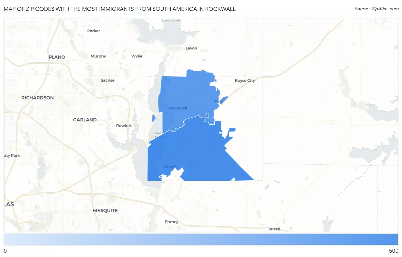 Zip Codes with the Most Immigrants from South America in Rockwall Map