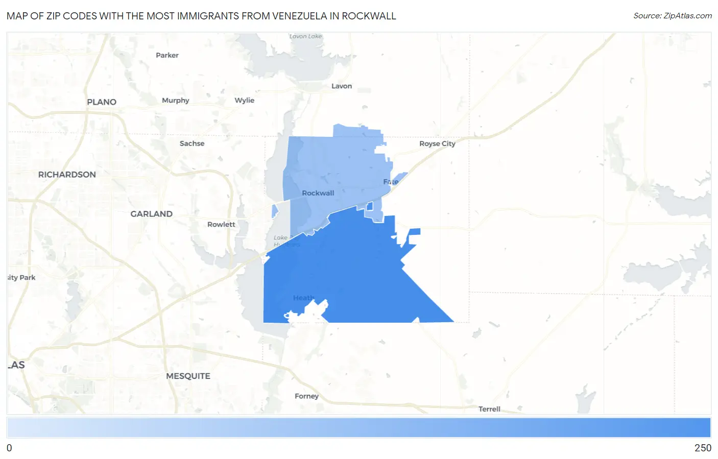 Zip Codes with the Most Immigrants from Venezuela in Rockwall Map