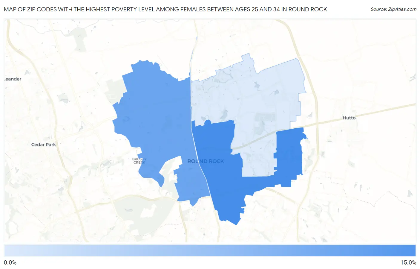 Zip Codes with the Highest Poverty Level Among Females Between Ages 25 and 34 in Round Rock Map