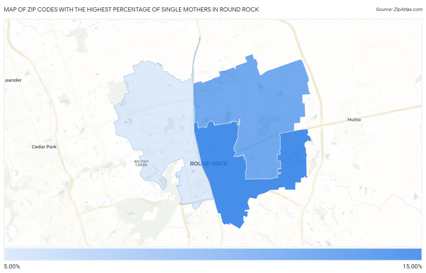 Zip Codes with the Highest Percentage of Single Mothers in Round Rock Map