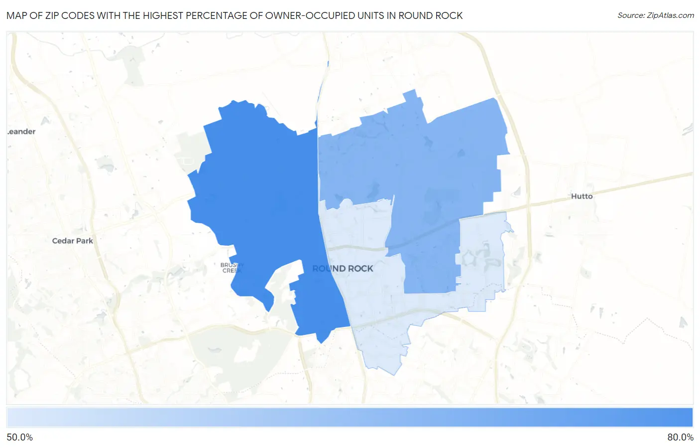 Zip Codes with the Highest Percentage of Owner-Occupied Units in Round Rock Map