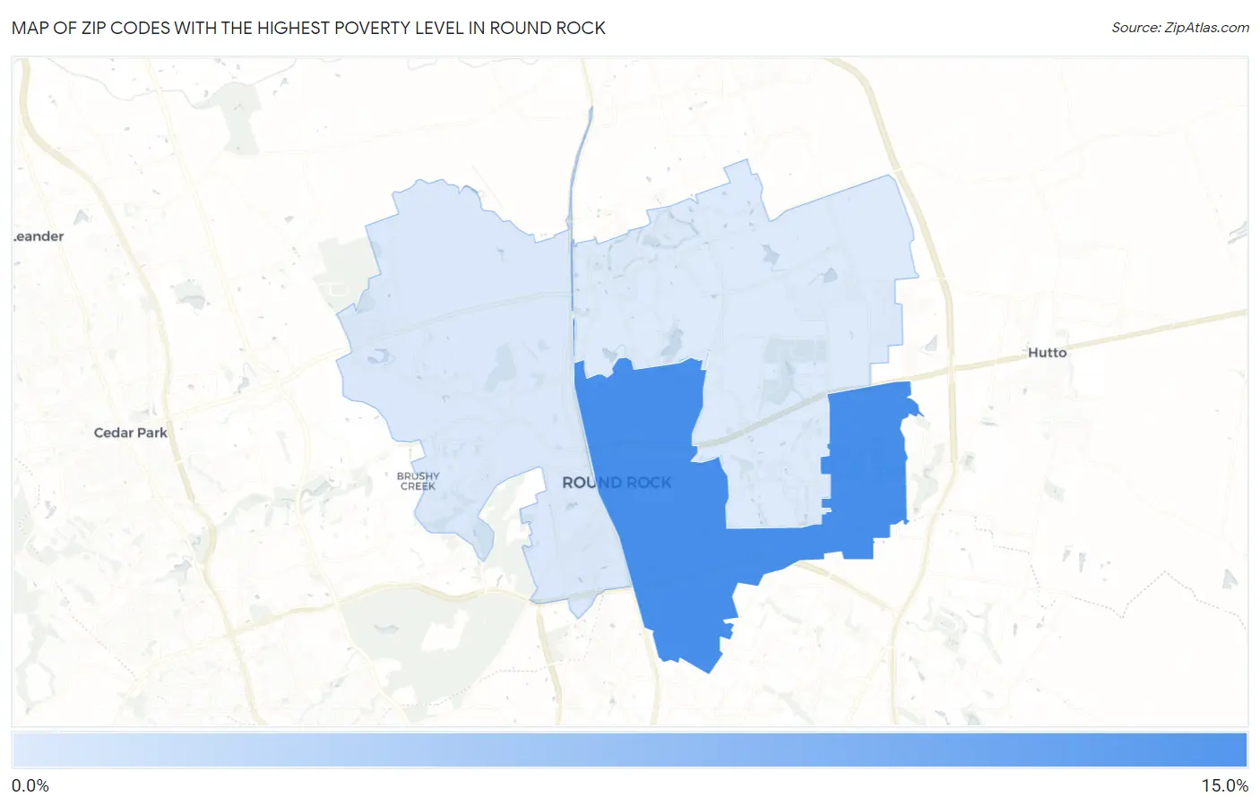 Zip Codes with the Highest Poverty Level in Round Rock Map