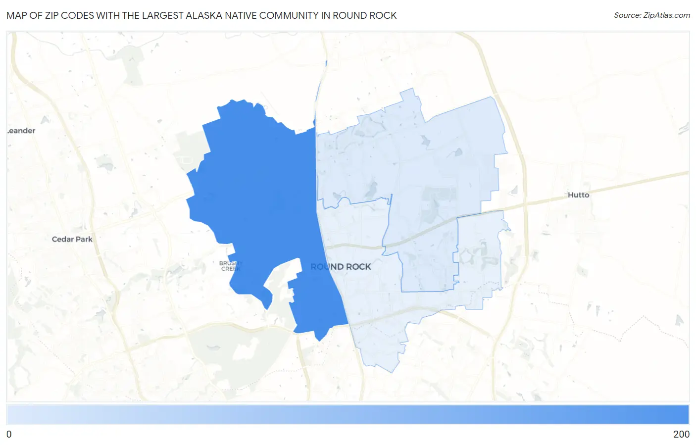 Zip Codes with the Largest Alaska Native Community in Round Rock Map