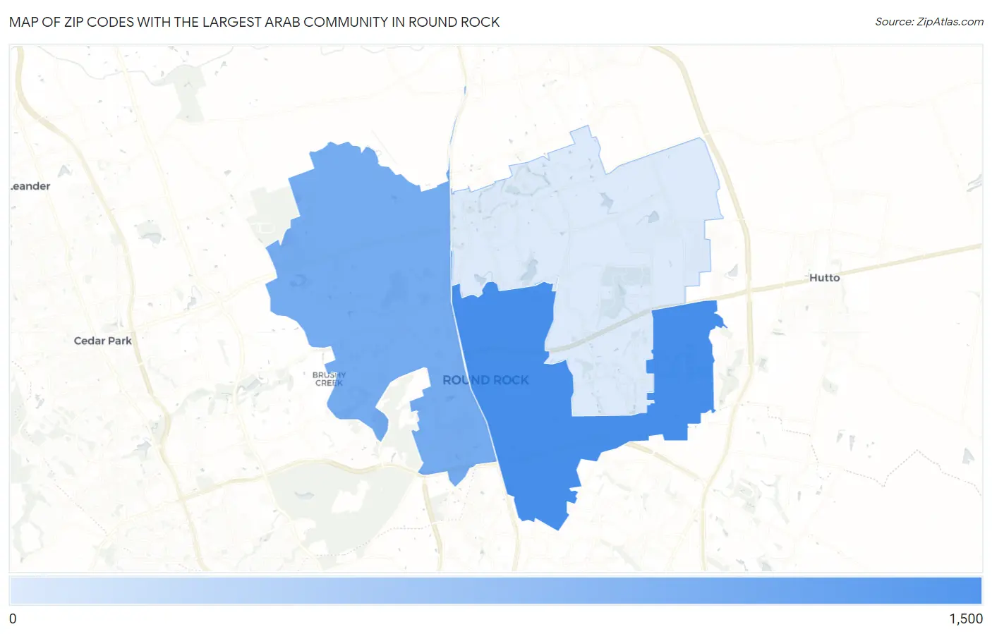 Zip Codes with the Largest Arab Community in Round Rock Map