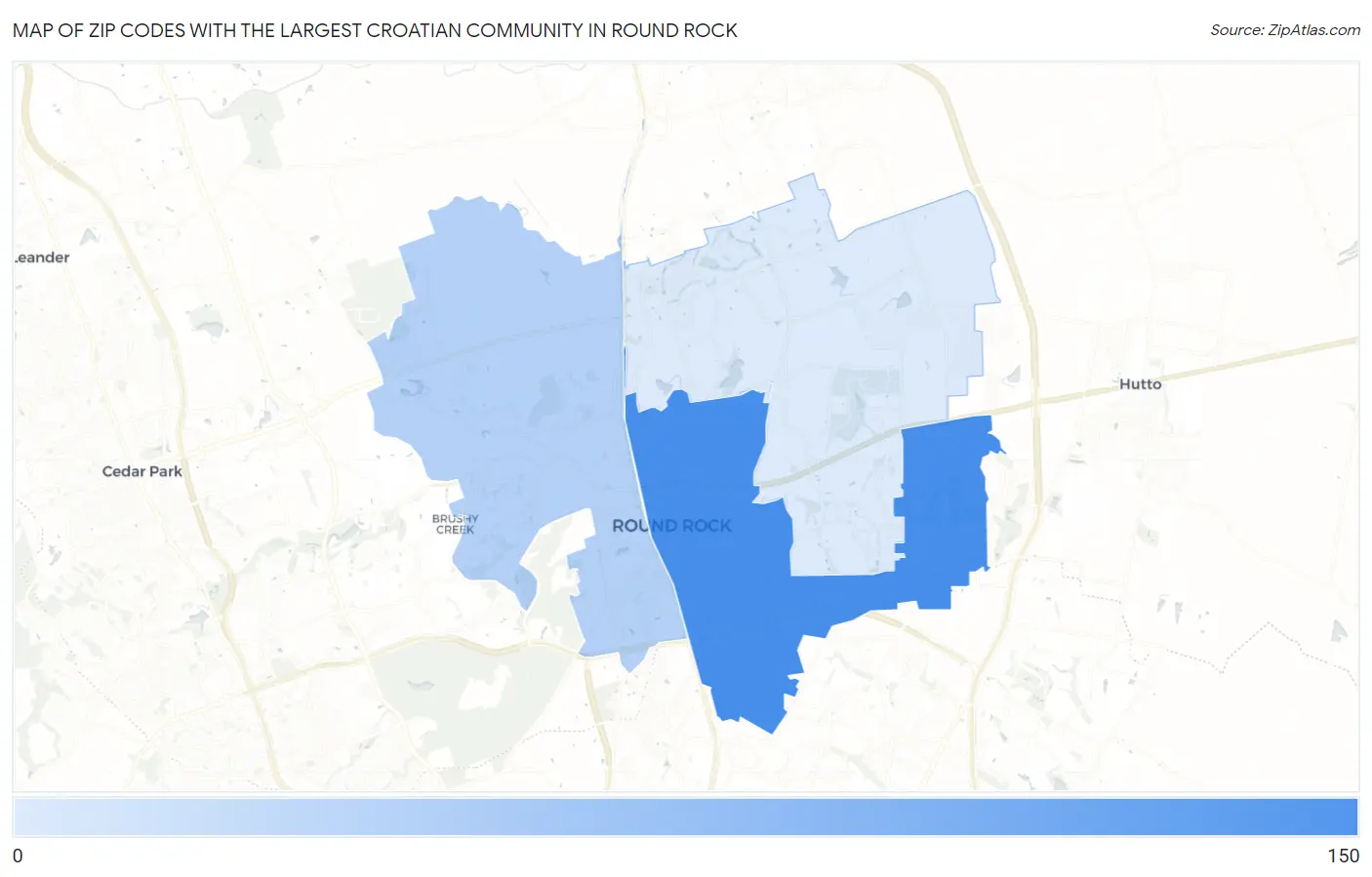 Zip Codes with the Largest Croatian Community in Round Rock Map