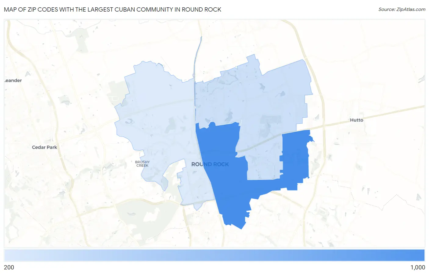 Zip Codes with the Largest Cuban Community in Round Rock Map