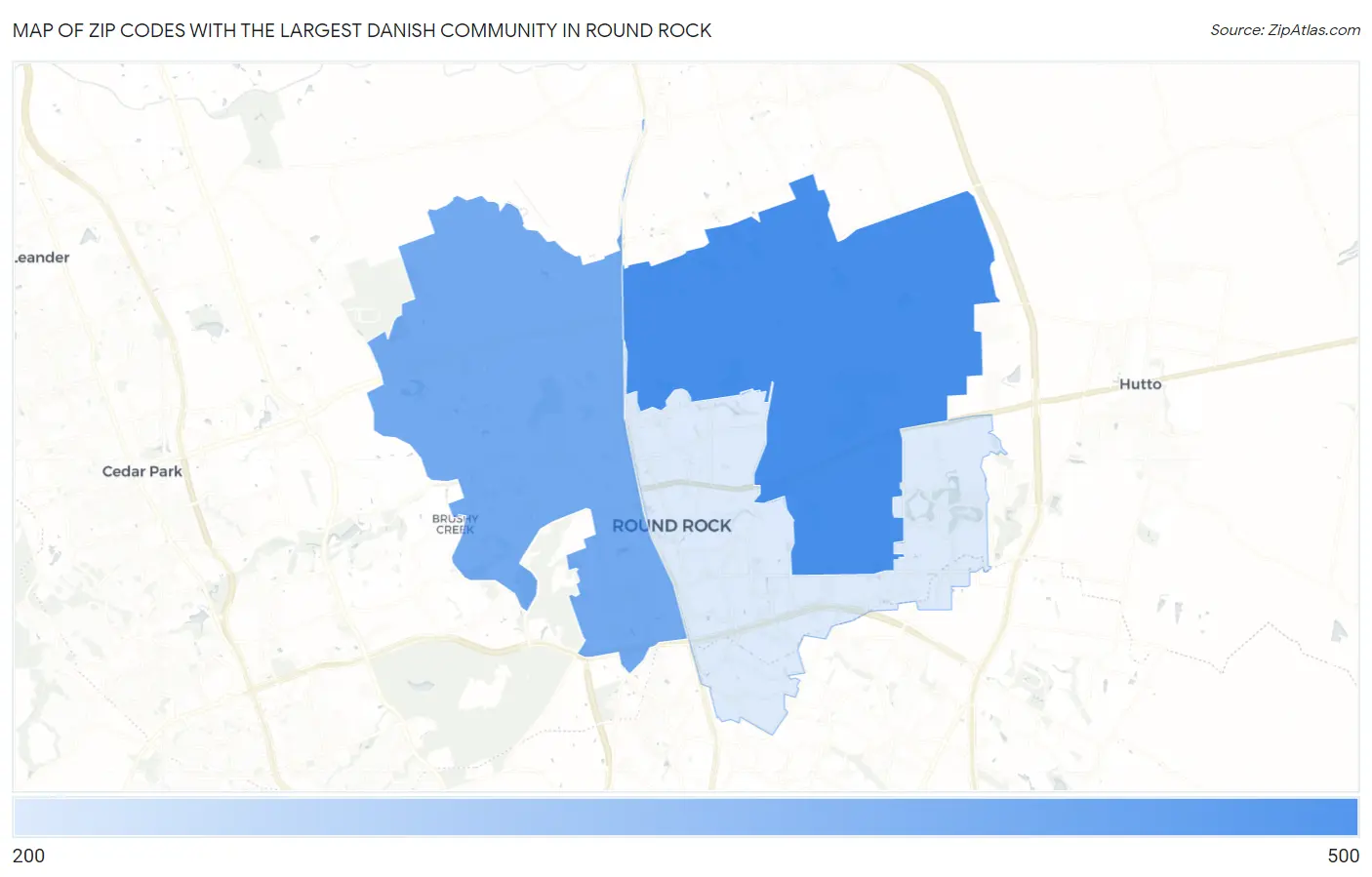 Zip Codes with the Largest Danish Community in Round Rock Map