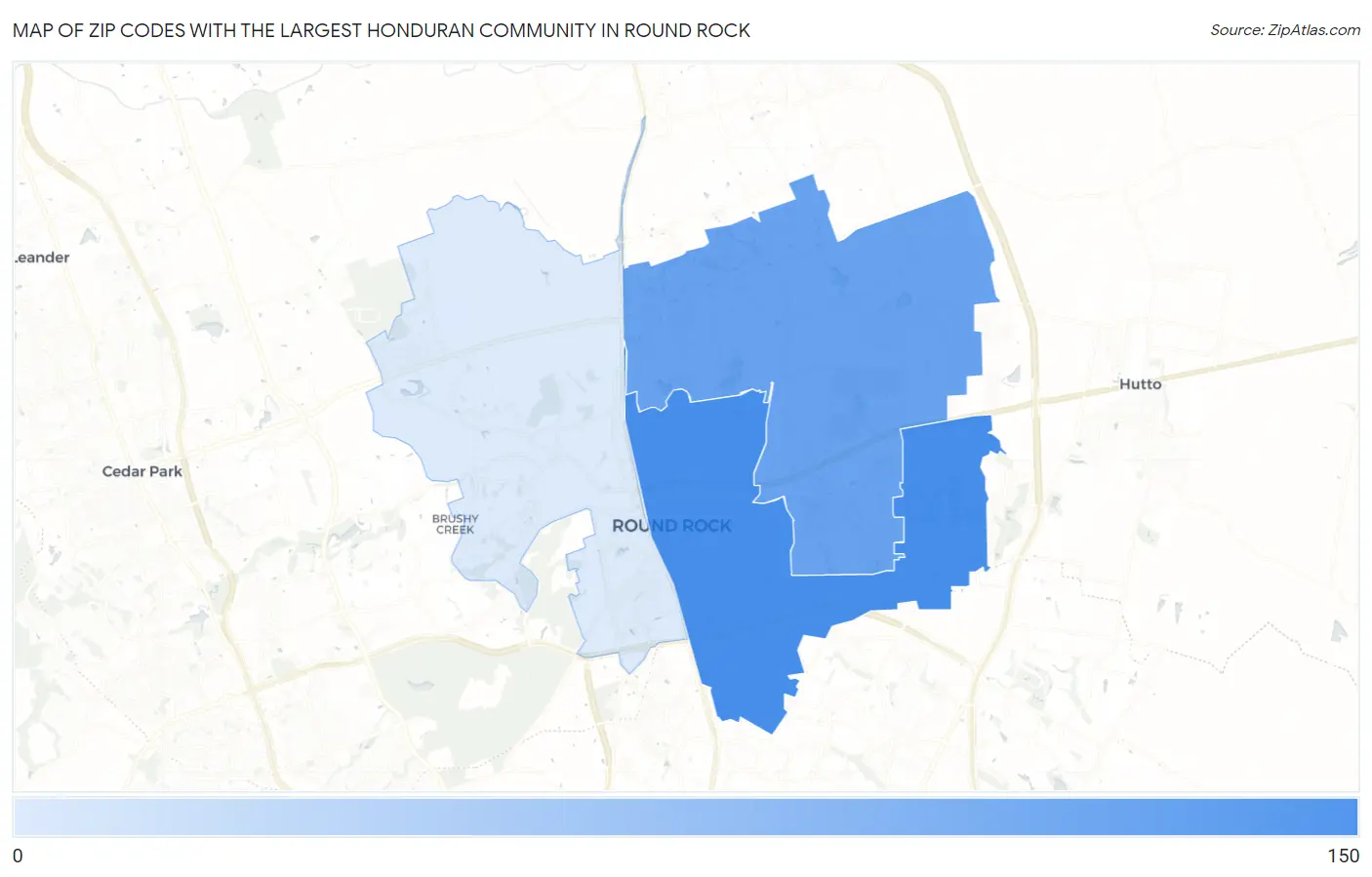 Zip Codes with the Largest Honduran Community in Round Rock Map