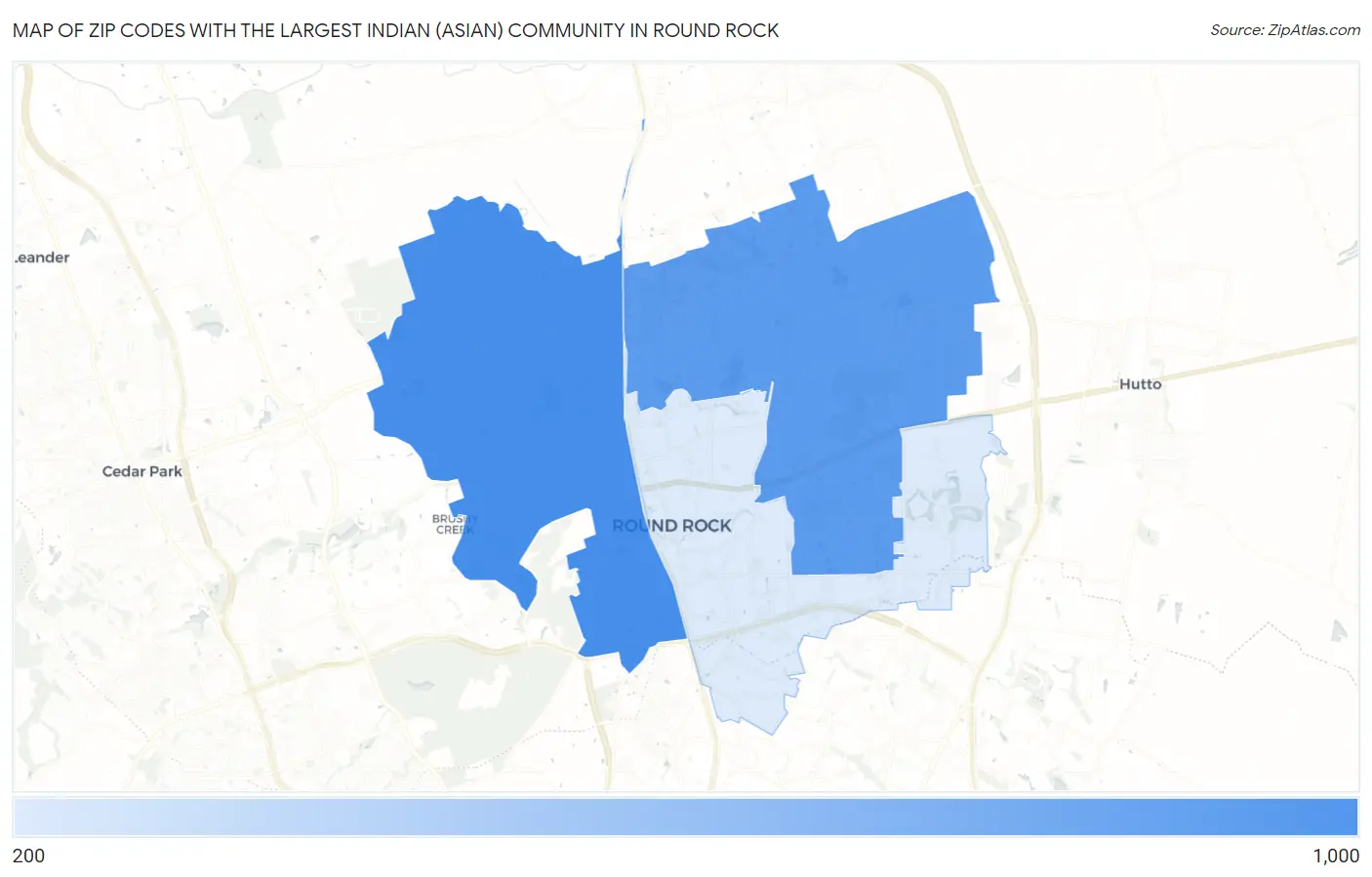 Zip Codes with the Largest Indian (Asian) Community in Round Rock Map
