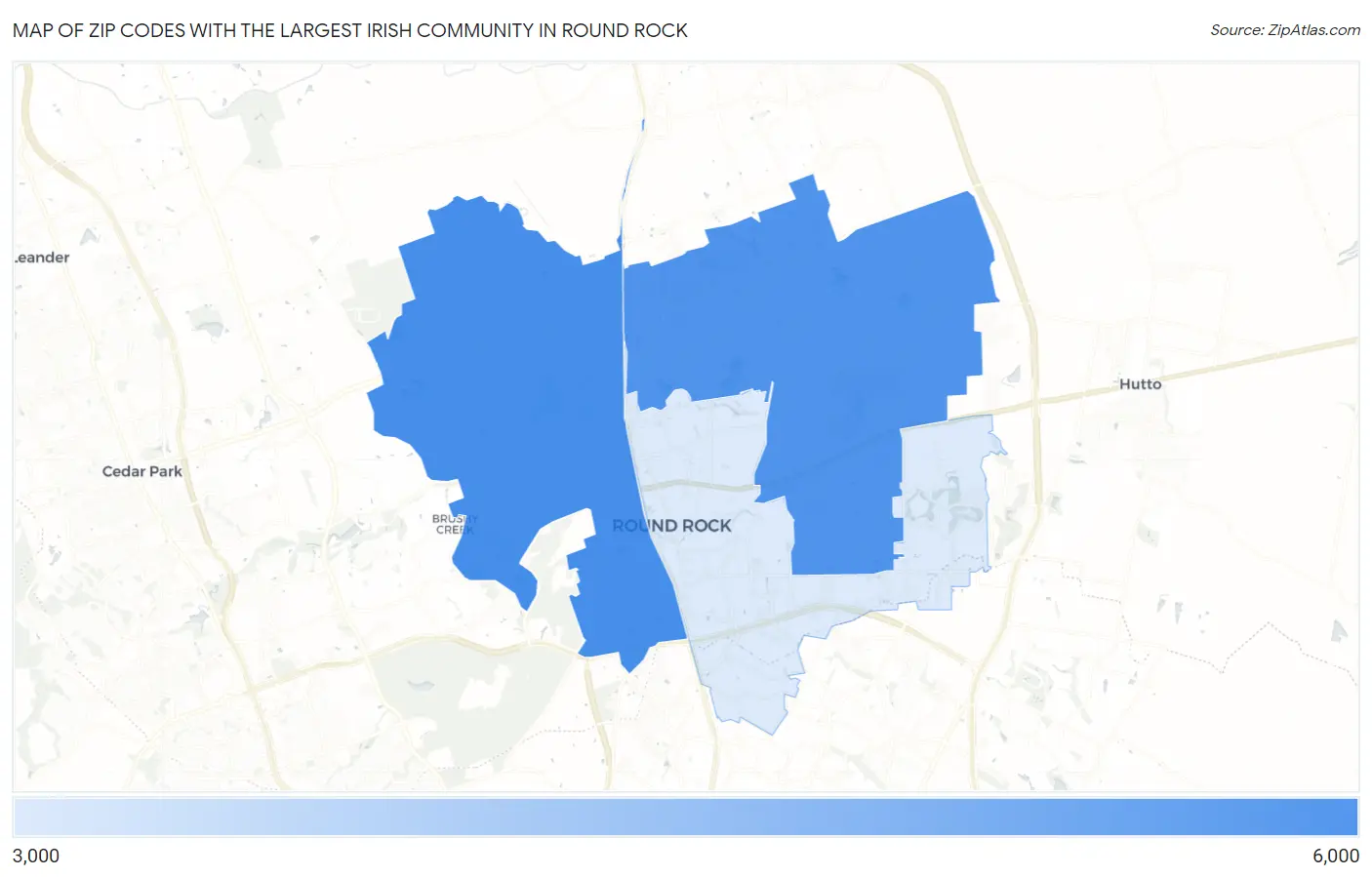 Zip Codes with the Largest Irish Community in Round Rock Map