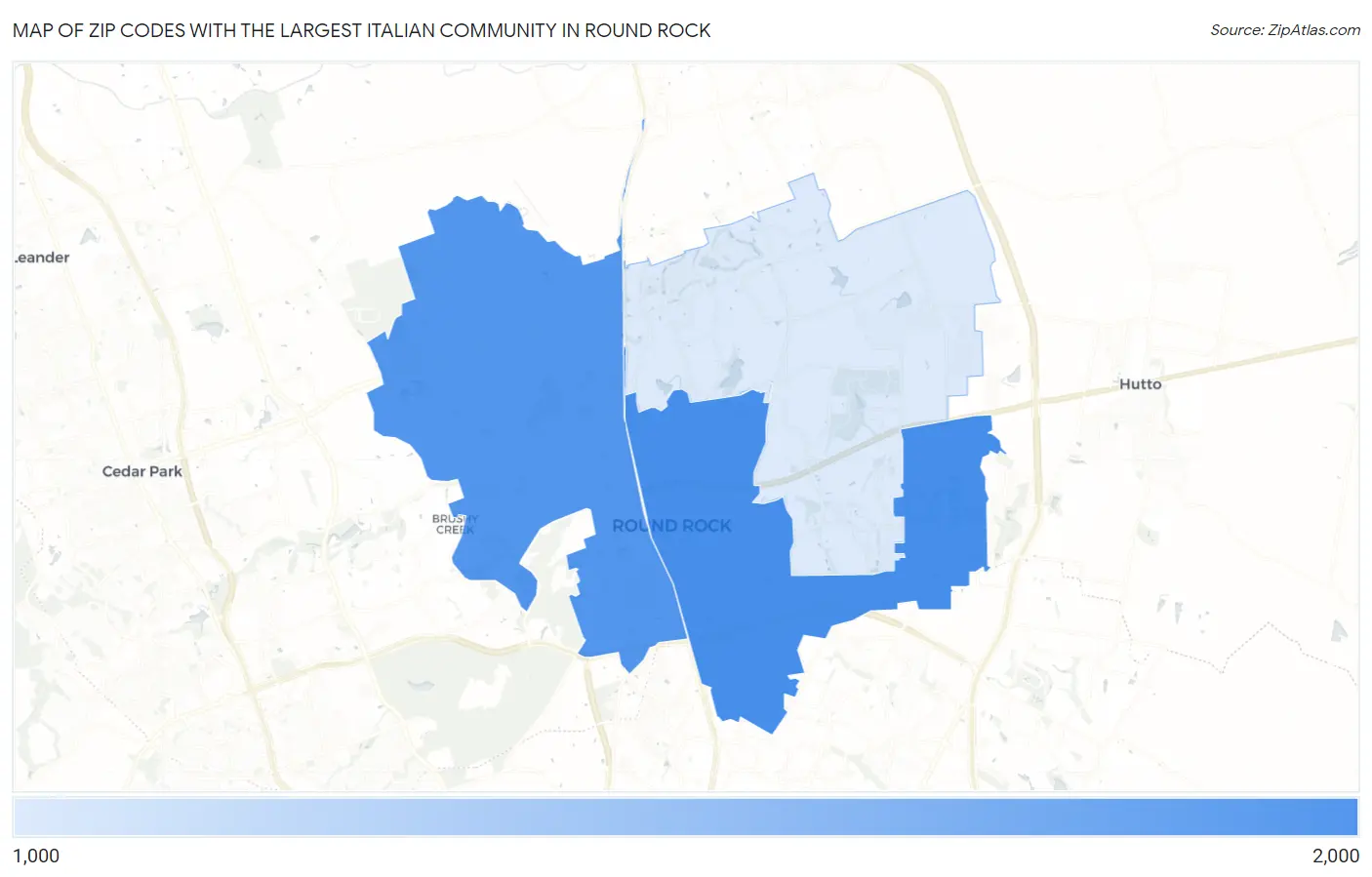 Zip Codes with the Largest Italian Community in Round Rock Map