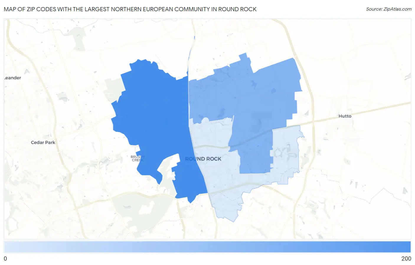 Zip Codes with the Largest Northern European Community in Round Rock Map