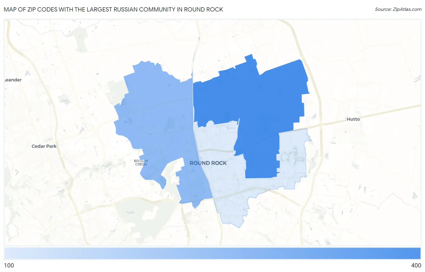 Zip Codes with the Largest Russian Community in Round Rock Map