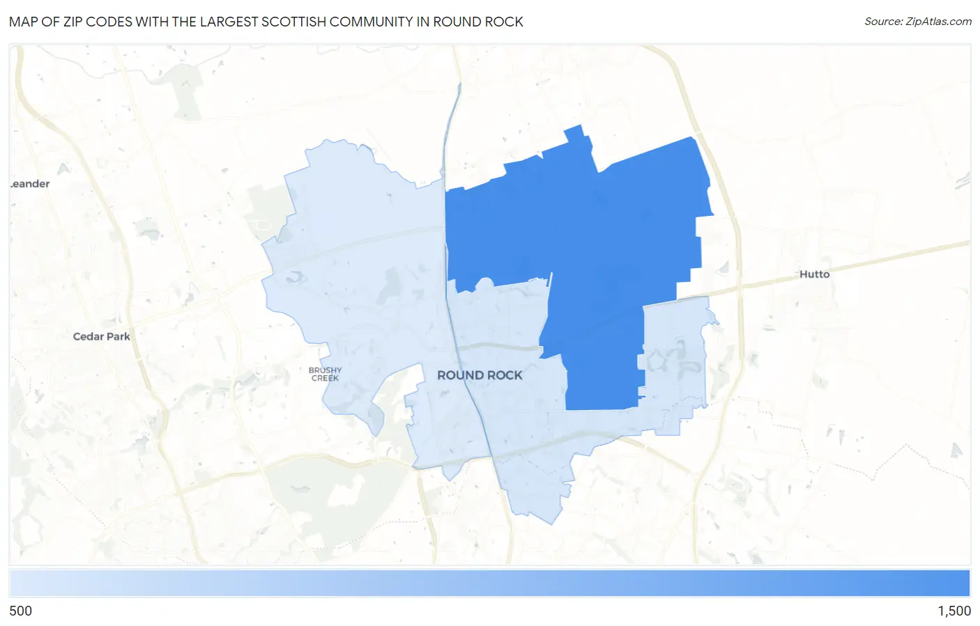 Zip Codes with the Largest Scottish Community in Round Rock Map
