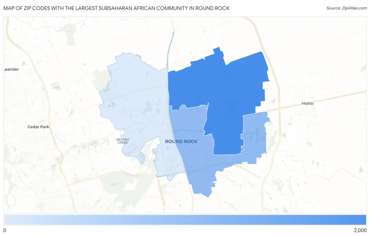 Zip Codes with the Largest Subsaharan African Community in Round Rock Map