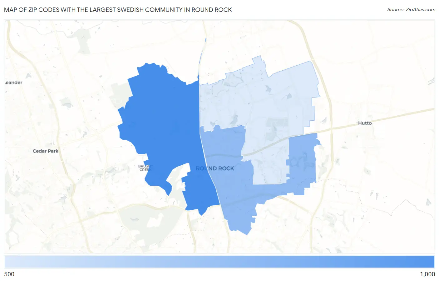 Zip Codes with the Largest Swedish Community in Round Rock Map