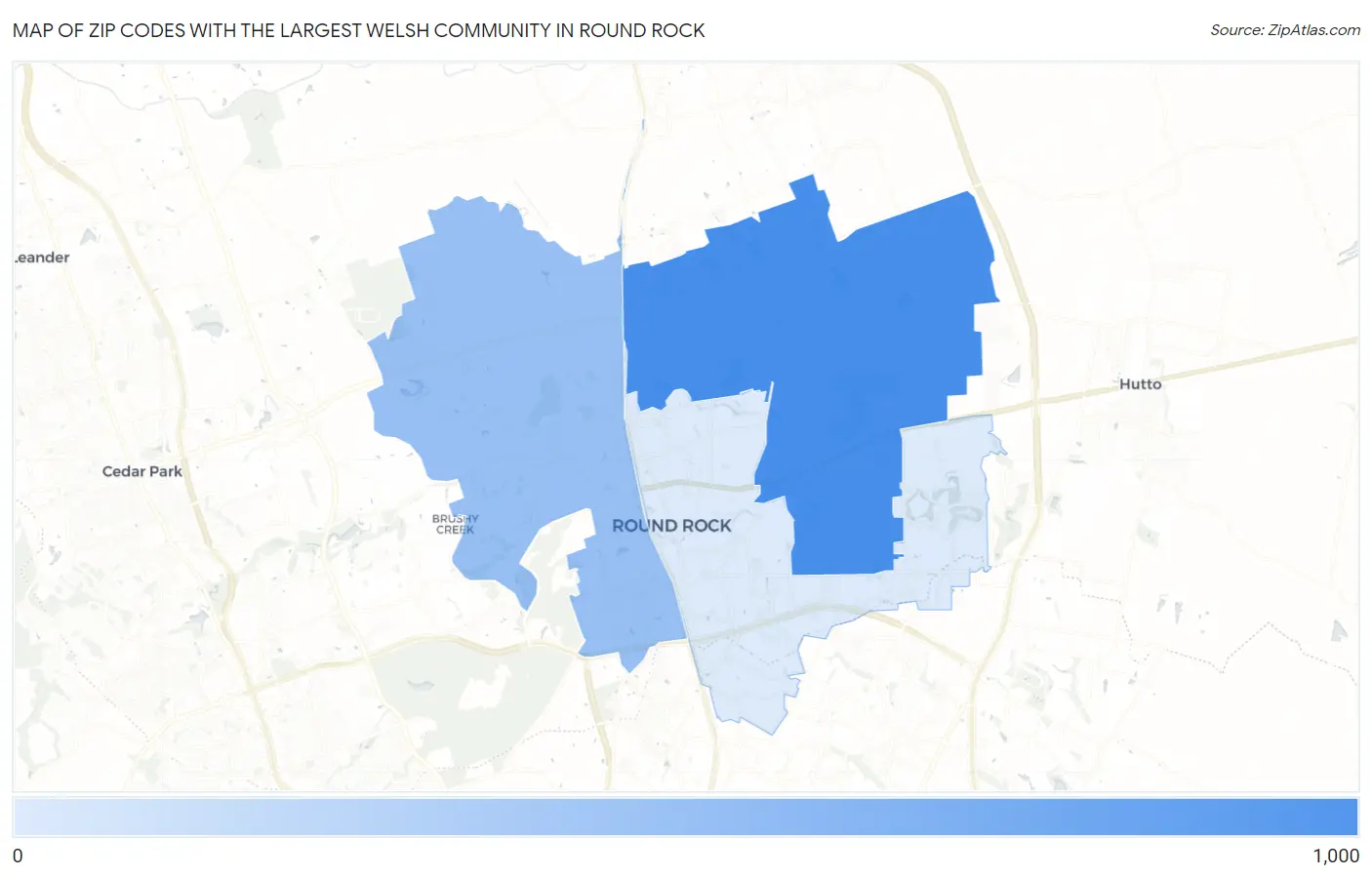 Zip Codes with the Largest Welsh Community in Round Rock Map